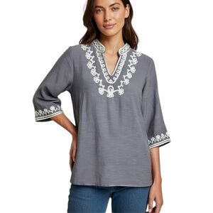 TANJAY Embroidered Bohemian Style V-Neck Tunic